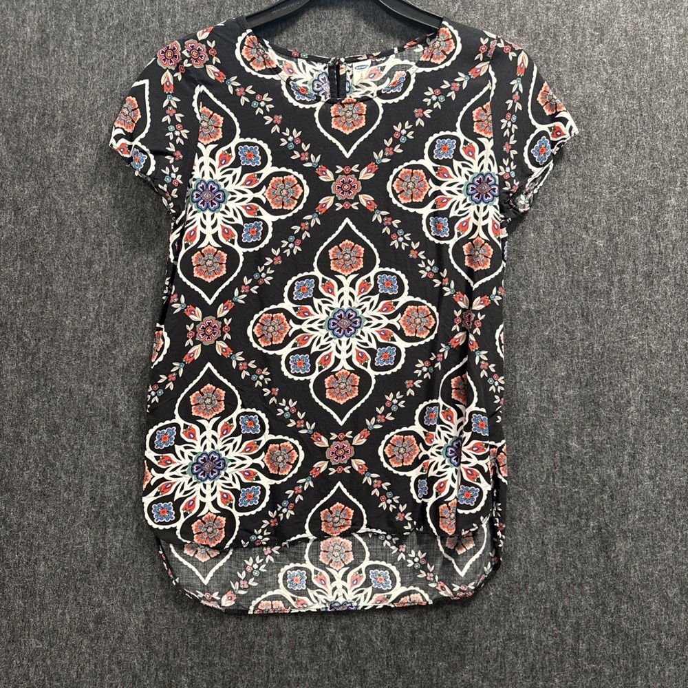 Old Navy Short Sleeve Shirt High Low Blouse Flowy Womens Size XSmall Floral Boho
